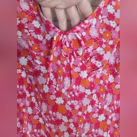 VINTAGE EXPRESS 90'S Y2K FLORAL BABYDOLL MIDI DRESS W RUFFLE HEM, SZ 9/10 - Picture 3 of 14